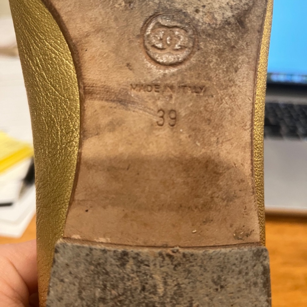 CHANEL Metallic Gold Leather Loafers with CC Logo FINAL SALE!!! NO LOW BALLERS! - Picture 7 of 8